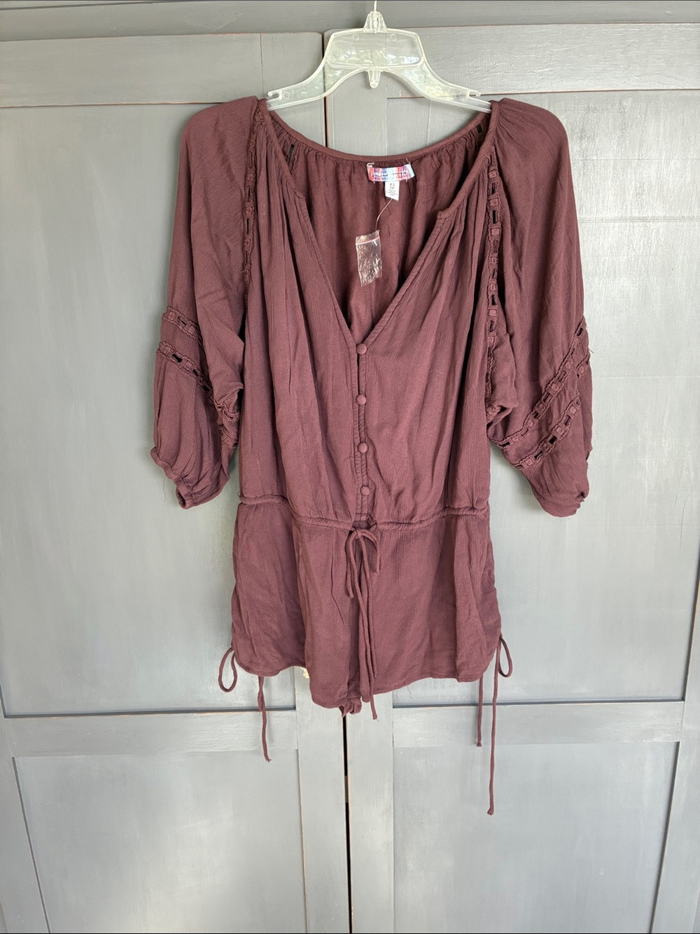 Urban Outfitters Mauve Button-Front Drawstring Tunic